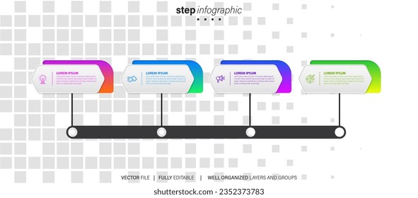 Presentación de la plantilla de infografía del negocio con 4 opciones. Ilustración vectorial.
