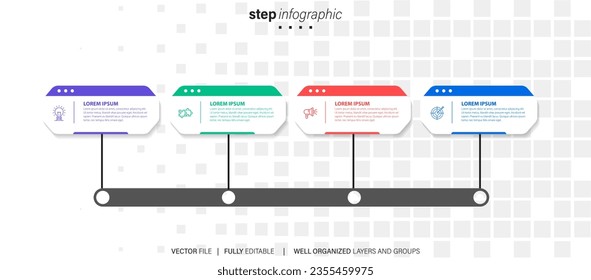 Präsentation Business Infografik Vorlage mit 4 Optionen. Vektorgrafik.
