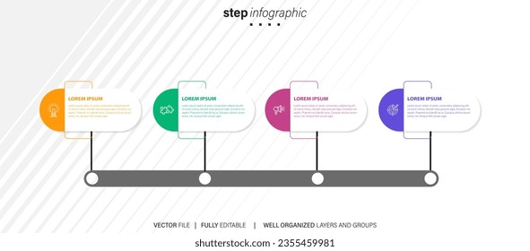 Presentación de la plantilla de infografía del negocio con 4 opciones. Ilustración vectorial.
