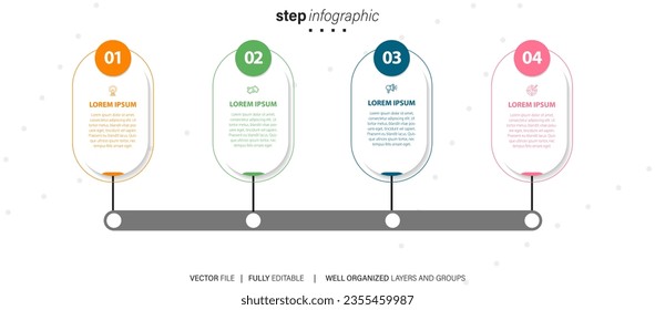 Präsentation Business Infografik Vorlage mit 4 Optionen. Vektorgrafik.
