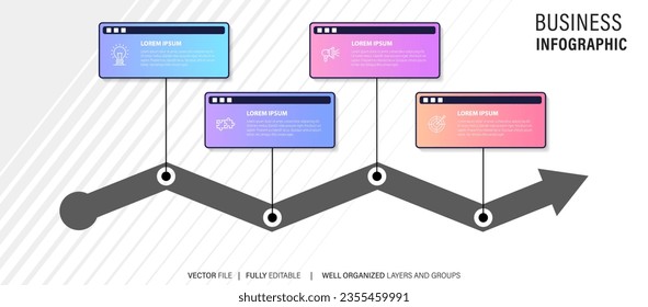 Presentación de la plantilla de infografía del negocio con 4 opciones. Ilustración vectorial.
