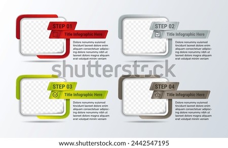 Presentation business infographic template with 4 options, steps and photo frames. Can be used for workflow layout, diagram, business step options, banner, web design. Vector illustration.