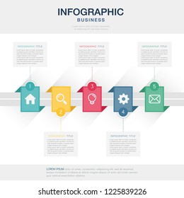 Presentation business infographic template with 5 options timeline, step, process, workflow layout, annual report. 
Vector illustration.