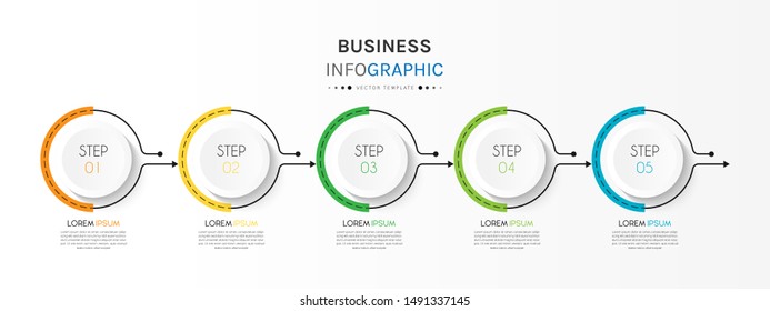 Presentation business infographic template with 5 options or steps. Can be used for workflow layout, diagram, business step options, banner, web design. Vector illustration.