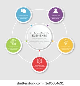 Presentación de plantilla de infografía de negocios con 5 opciones. Ilustración vectorial.