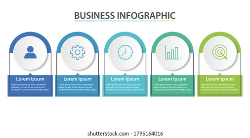 Präsentation Business Infografik Vorlage mit 5 Optionen. Vektorgrafik.
