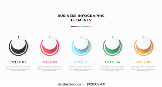 Presentación de la plantilla de infografía del negocio con 5 opciones o pasos. Plantilla moderna de diseño infográfico. Concepto creativo de cinco etapas del proyecto empresarial