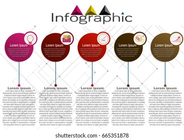 Presentation business infographic template with 5 options steps. 5 circles  caption caption flat banner topic rubric high quality lines space blue modern icons element 