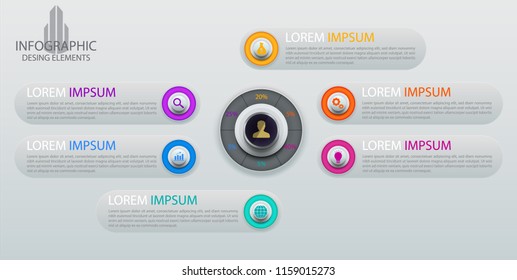 Presentation business infographic template with 6 options. Easy to use for advertising branding and marketing. Vector illustration. ESP 10