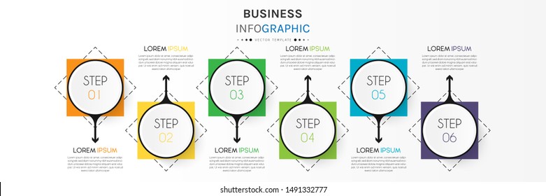Presentation business infographic template with 6 options or steps. Can be used for workflow layout, diagram, business step options, banner, web design. Vector illustration.
