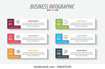 Presentation business infographic template with 6 options. Vector illustration.

