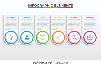 Presentation business infographic template with 6 options. Vector illustration.