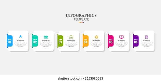 Modelo de infográfico de negócios de apresentação com 6 opções.