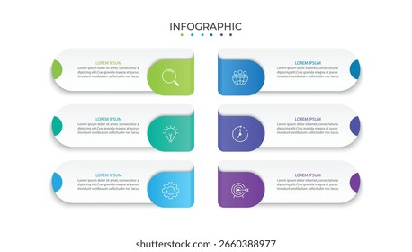 Presentation business infographic template with 6 options. Vector illustration.