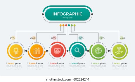 Presentation business infographic template with 6 options. Vector illustration.