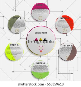 Presentation business infographic template with 6 options steps. 7 circles  caption caption flat banner topic rubric high quality lines space 