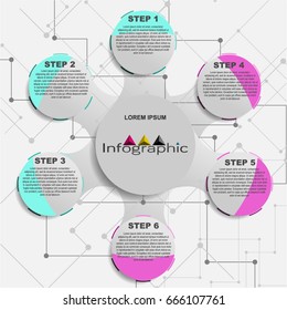 Presentation business infographic template with 6 options steps. 7 circles  caption caption flat banner topic rubric high quality lines space 