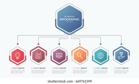 Presentation business infographic template with 6 options. Vector illustration.