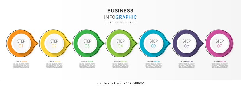 Presentation business infographic template with 7 options or steps. Can be used for workflow layout, diagram, business step options, banner, web design. Vector illustration.
