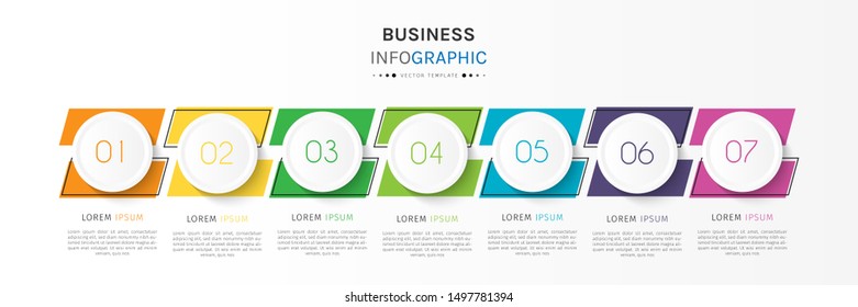 Presentation business infographic template with 7 options or steps. Can be used for workflow layout, diagram, business step options, banner, web design. Vector illustration.
