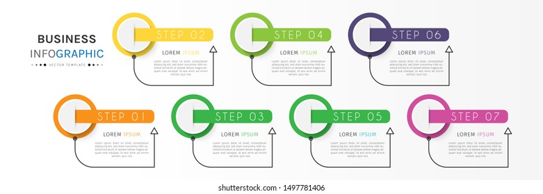 Presentation business infographic template with 7 options or steps. Can be used for workflow layout, diagram, business step options, banner, web design. Vector illustration.