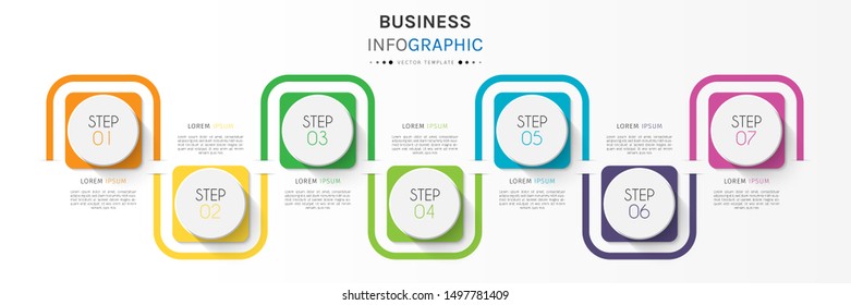 Presentation business infographic template with 7 options or steps. Can be used for workflow layout, diagram, business step options, banner, web design. Vector illustration.