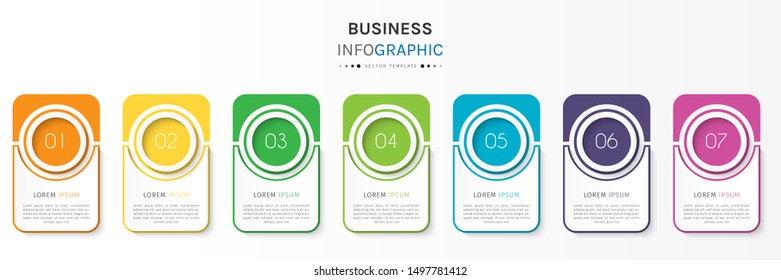 Presentation business infographic template with 7 options or steps. Can be used for workflow layout, diagram, business step options, banner, web design. Vector illustration.