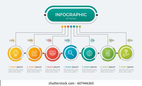 Presentation business infographic template with 7 options. Vector illustration.