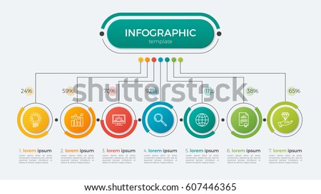 Presentation business infographic template with 7 options. Vector illustration.