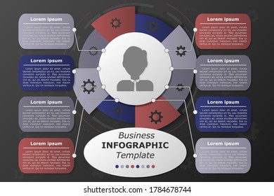 Presentation business infographic template with 8 options. Business data visualization. Vector illustration.