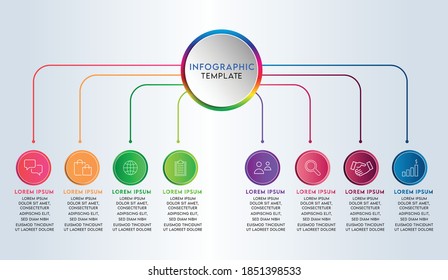 Plantilla de infografía del negocio de presentación con 8 opciones de paso.