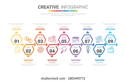 Presentation business infographic template with 9 options. Vector illustration.