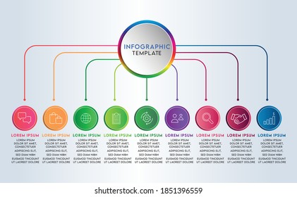 Plantilla de infografía del negocio de presentación con 9 opciones de paso.
