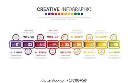 Presentation business infographic template with 9 options. Vector illustration.