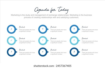 Plantilla de infografía de negocios de presentación con 9 opciones. Ilustración vectorial.