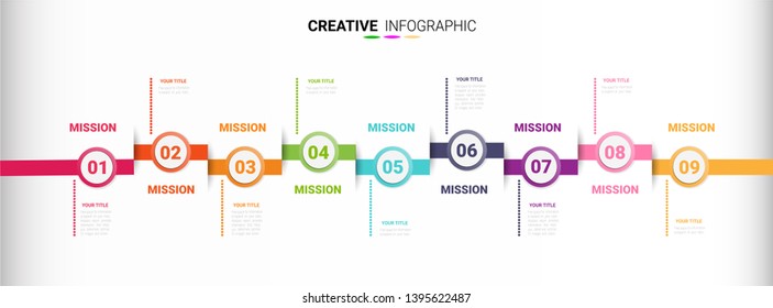 Presentation business infographic template, Abstract infographics number options template with 9 steps. Vector illustration.