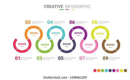 Vorlage für Infografiken aus dem Bereich Präsentation, Vorlage für abstrakte Infografik-Zahlenoptionen mit 9 Schritten. Vektorillustration.