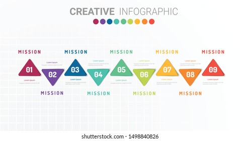 Presentation business infographic template, Abstract infographics number options template with 9 steps. Vector illustration.