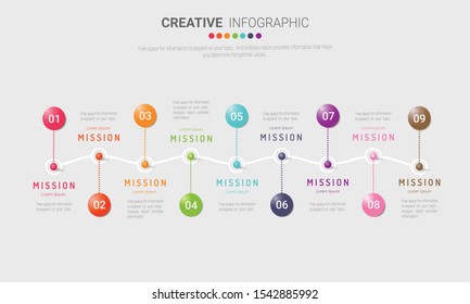 Presentation business infographic template, Abstract infographics number options template with 9 steps. Vector illustration.