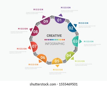 Presentation business infographic template, Abstract infographics number options template with 9 steps. Vector illustration.