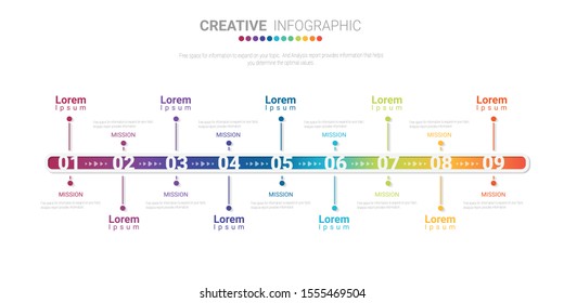 Presentation business infographic template, Abstract infographics number options template with 9 steps. Vector illustration.