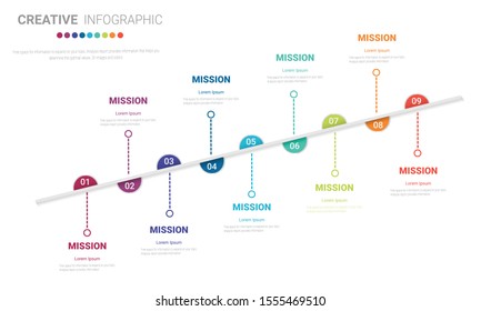 Presentation business infographic template, Abstract infographics number options template with 9 steps. Vector illustration.