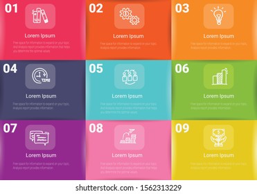 Presentation business infographic template, Abstract infographics number options template with 9 steps. Vector illustration.