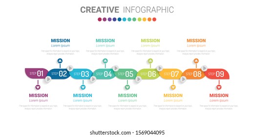 Presentation business infographic template, Abstract infographics number options template with 9 steps. Vector illustration.