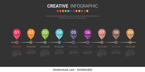 Presentation business infographic template, Abstract infographics number options template with 9 steps. Vector illustration.