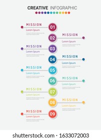 Presentation business infographic template, Abstract infographics number options template with 9 steps. Vector illustration.