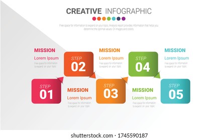 Plantilla de presentación de infografía de negocio, plantilla de opciones de número de infografías abstractas con 5 pasos. Ilustración vectorial.