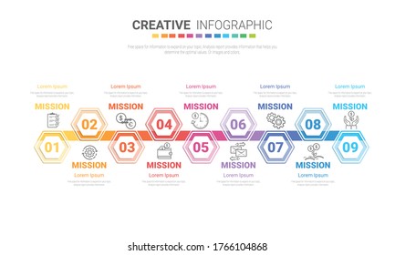 Presentation business infographic template, Abstract infographics number options template with 9 steps. Vector illustration.