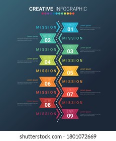 Plantilla de presentación de infografía de negocio, plantilla de opciones de número de infografías abstractas con 9 pasos. Ilustración vectorial.