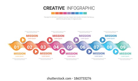 Presentation business infographic template, Abstract infographics number options template with 9 steps. Vector illustration.